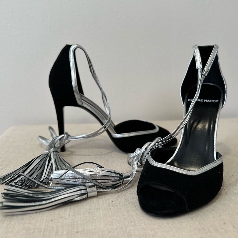 New Pierre Hardy leather suede black silver tassel sandals - Picture 6 of 12
